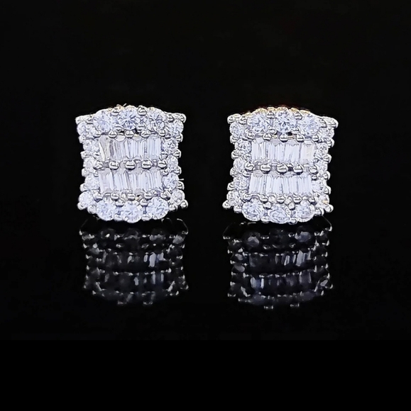 Square Cubic Zirconia  Luxury 925 Earrings - Picture 3 of 5